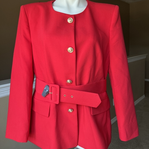 Zara Jackets & Blazers - ZARA SS22  RED BLAZER ROUND NECK BELTED JEWEL BUTTONS. 2382/940